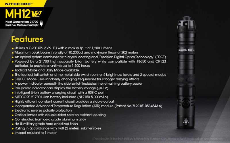 NITECORE Svietidlo MH12V2 + NL2150 - black (NC-MH12V2)