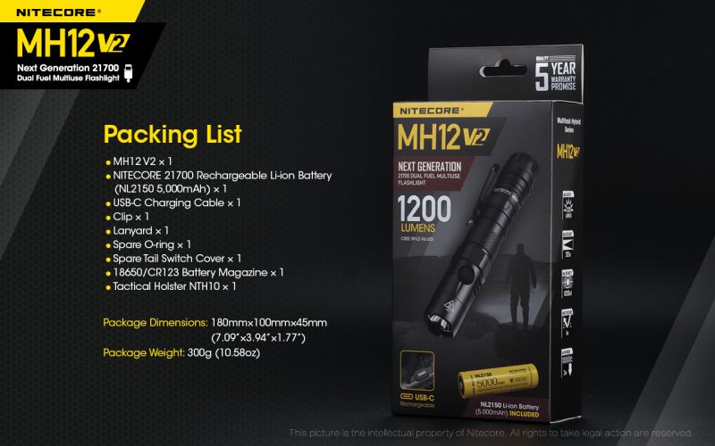 NITECORE Svietidlo MH12V2 + NL2150 - black (NC-MH12V2)