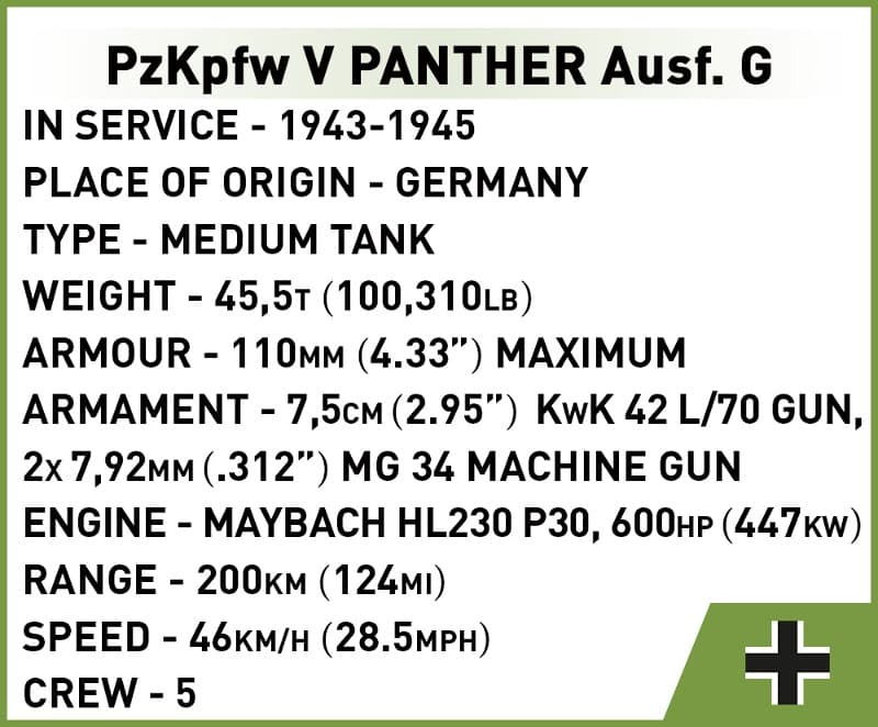 COBI Stavebnica WW2 PzKpfw V Panther Ausf. G (COBI-2713)