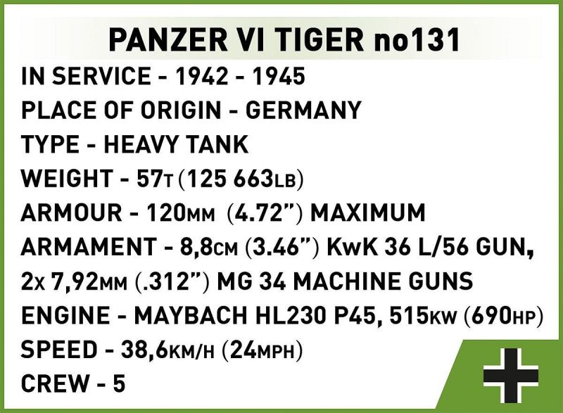 COBI Stavebnica HC WW2 Panzer VI Tiger no131 (COBI-2588)