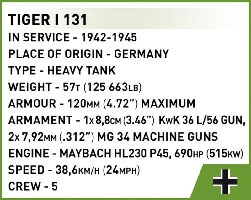 COBI Stavebnica HC WW2 Tiger I 131 1:72 (COBI-3095)