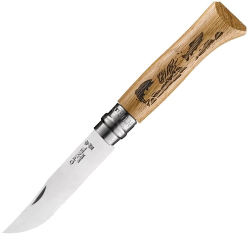 OPINEL Zatvárací nôž N°08 Inox Animalia Fish - oak wood (002334)