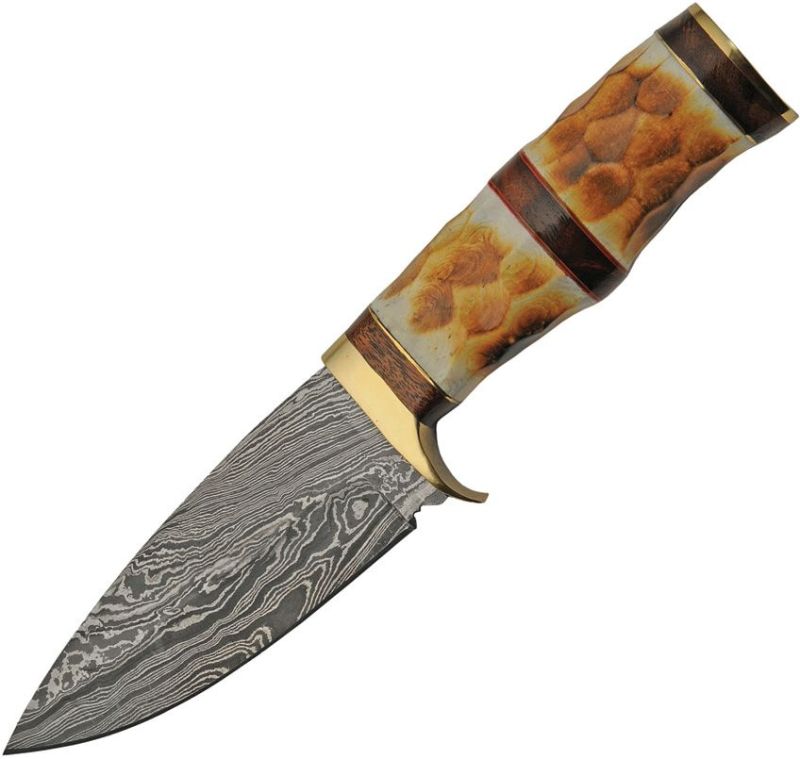 DAMASCUS Nôž s pevnou čepeľou Burnt Hunter (DM1254)