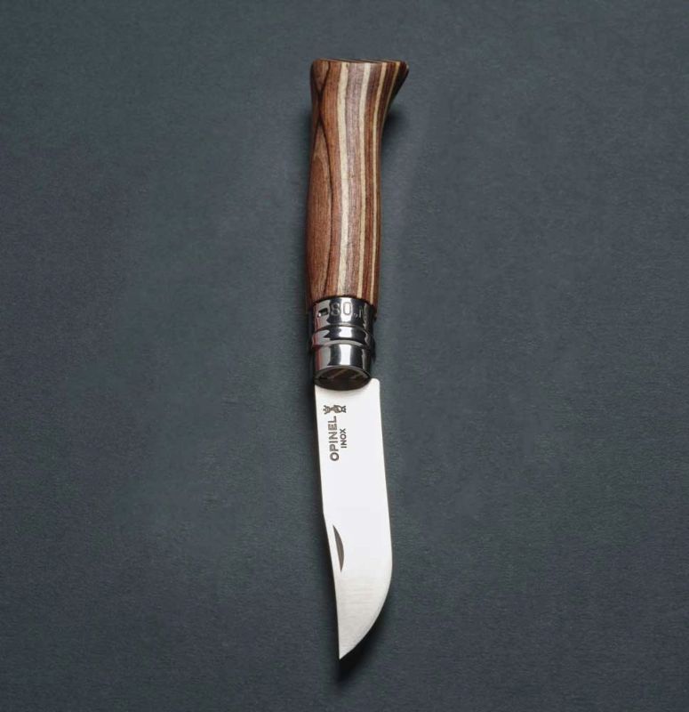 OPINEL Zatvárací nôž N°08 Inox Brown Laminated - birch wood (002388)