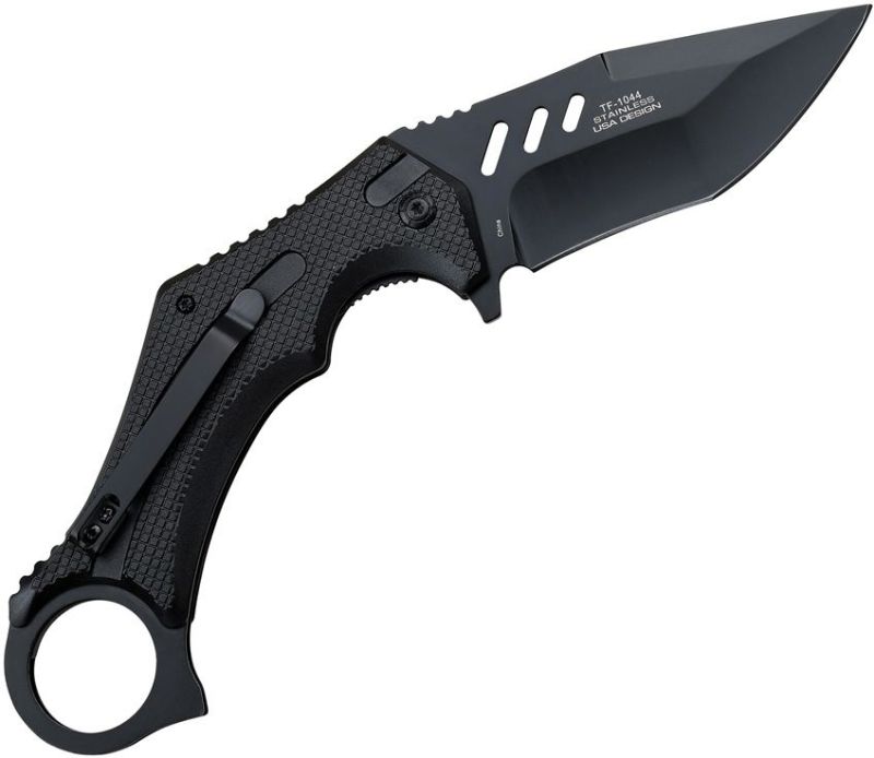 TAC FORCE Zatvárací nôž Linerlock A/O w/ finger ring - black (TF1044BK)