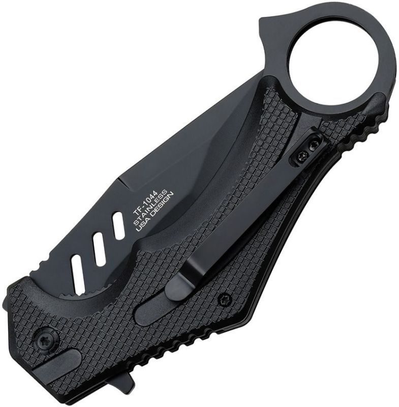 TAC FORCE Zatvárací nôž Linerlock A/O w/ finger ring - black (TF1044BK)