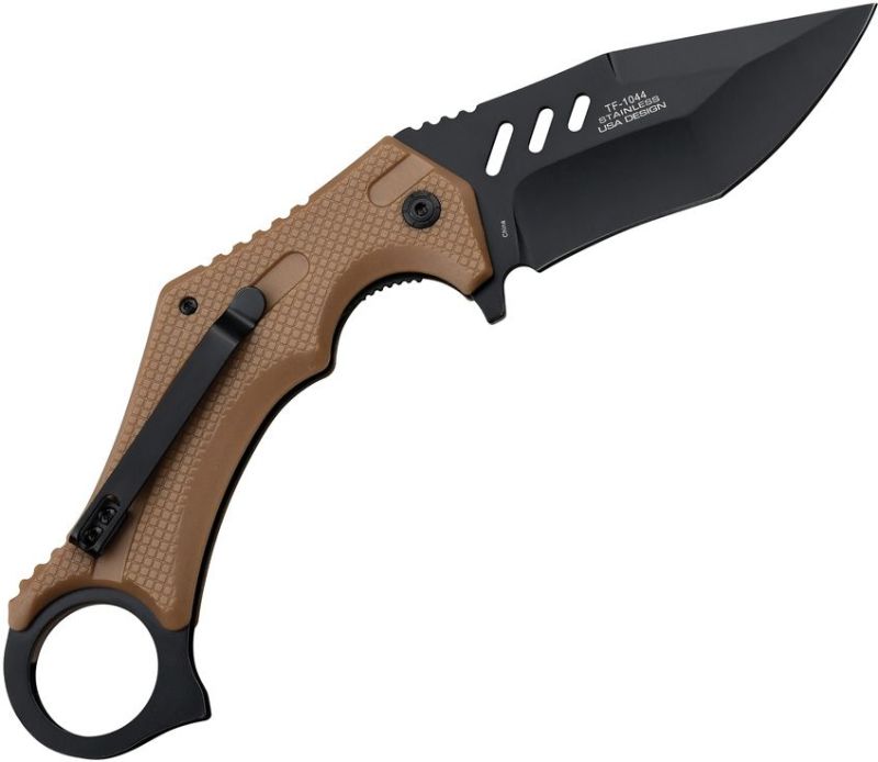 TAC FORCE Zatvárací nôž Linerlock A/O w/ finger ring - brown (TF1044BR)