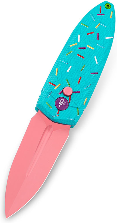 BESTECH Zatvárací nôž QUQU ButtonLock Pink Painted - blue sprinkle (BG57C-1)