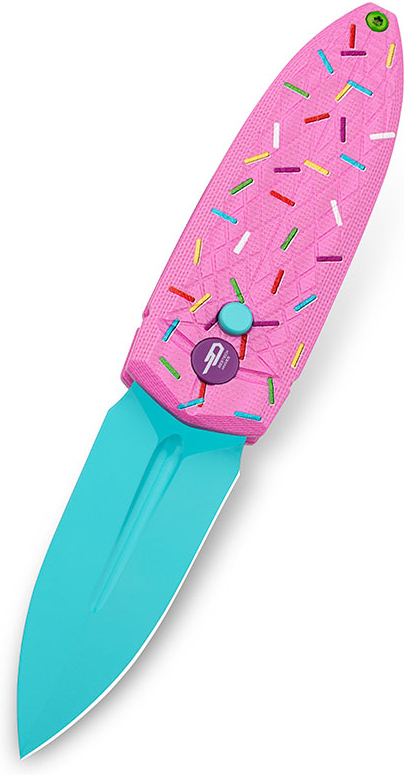 BESTECH Zatvárací nôž QUQU ButtonLock Blue Painted - pink sprinkle (BG57C-2)