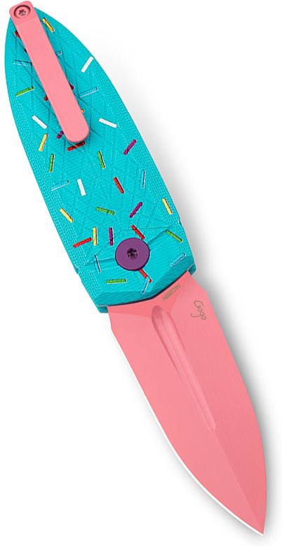 BESTECH Zatvárací nôž QUQU ButtonLock Pink Painted - blue sprinkle (BG57C-1)