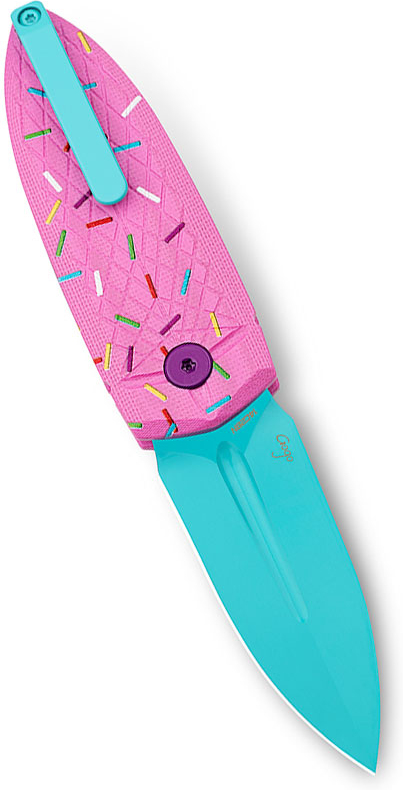 BESTECH Zatvárací nôž QUQU ButtonLock Blue Painted - pink sprinkle (BG57C-2)