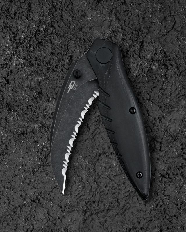 BESTECH Zatvárací nôž MANTIDAE LinerLock Black SW serrated - black (BG60D)